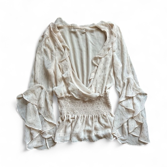 Chelsea & Violet Cream Bell Sleeve Smocked Blouse - Picture 1 of 4